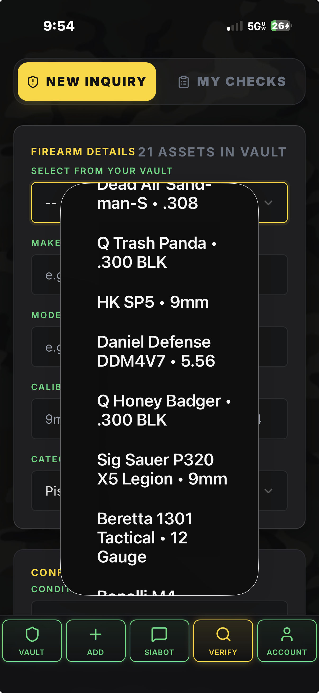 SiAVault firearm list